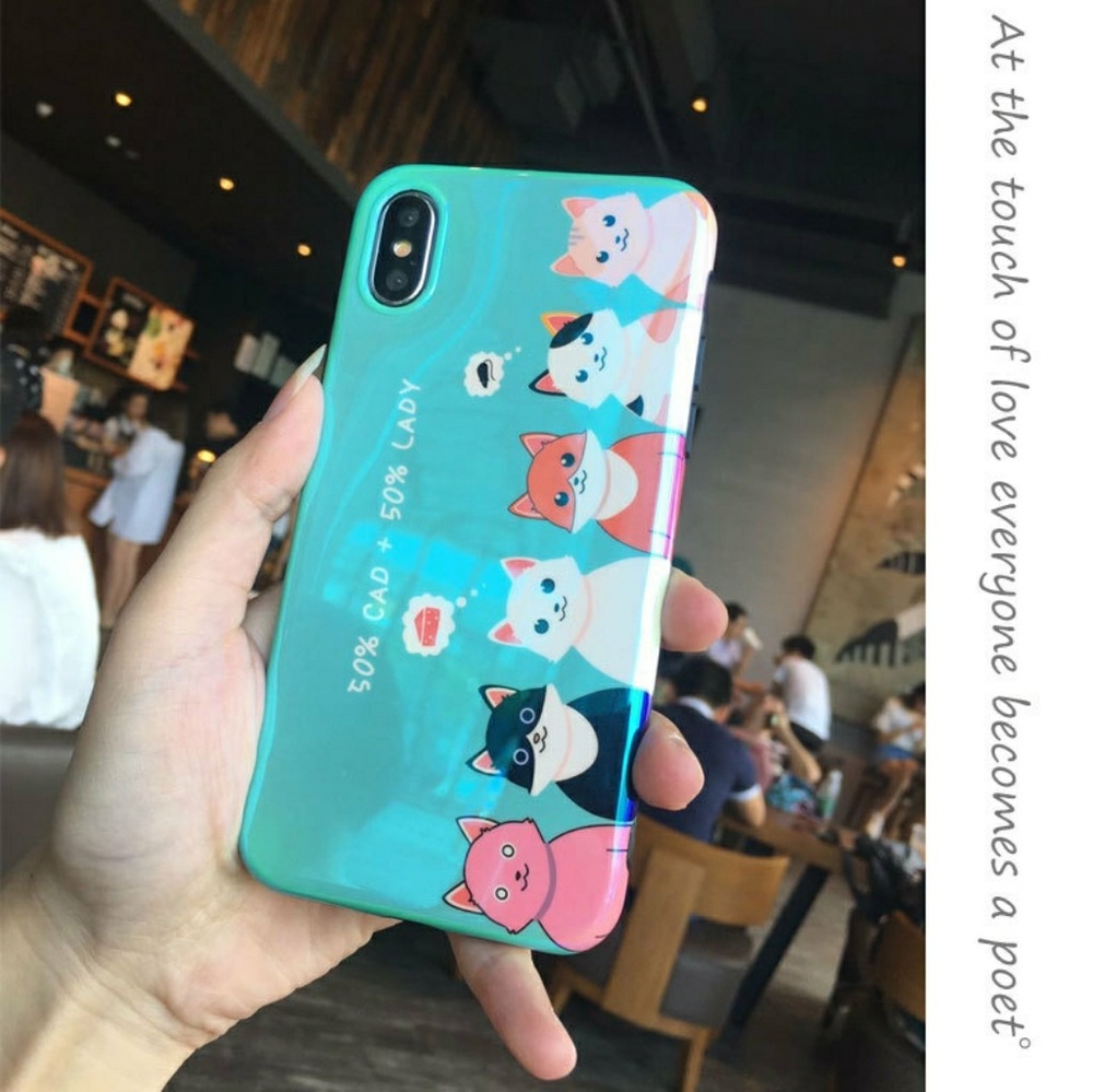 iPhone XS/X/7/8/+❤️️blue cartoon cat phone case